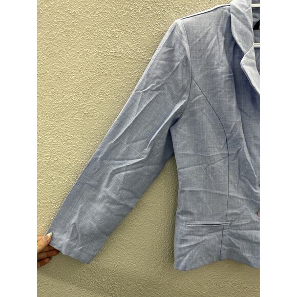Womens Sag Harbor Blazer Size 10 Petite Blue Button Up Long Sleeve Collared - Picture 2 of 13